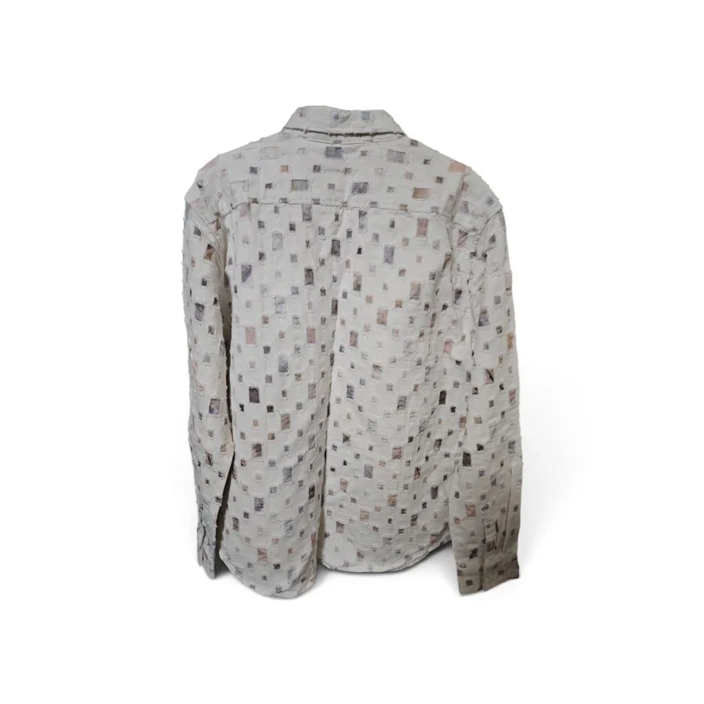Belleza Republic Mens Distressed Patchwork Button Down Shirt White Large 0360